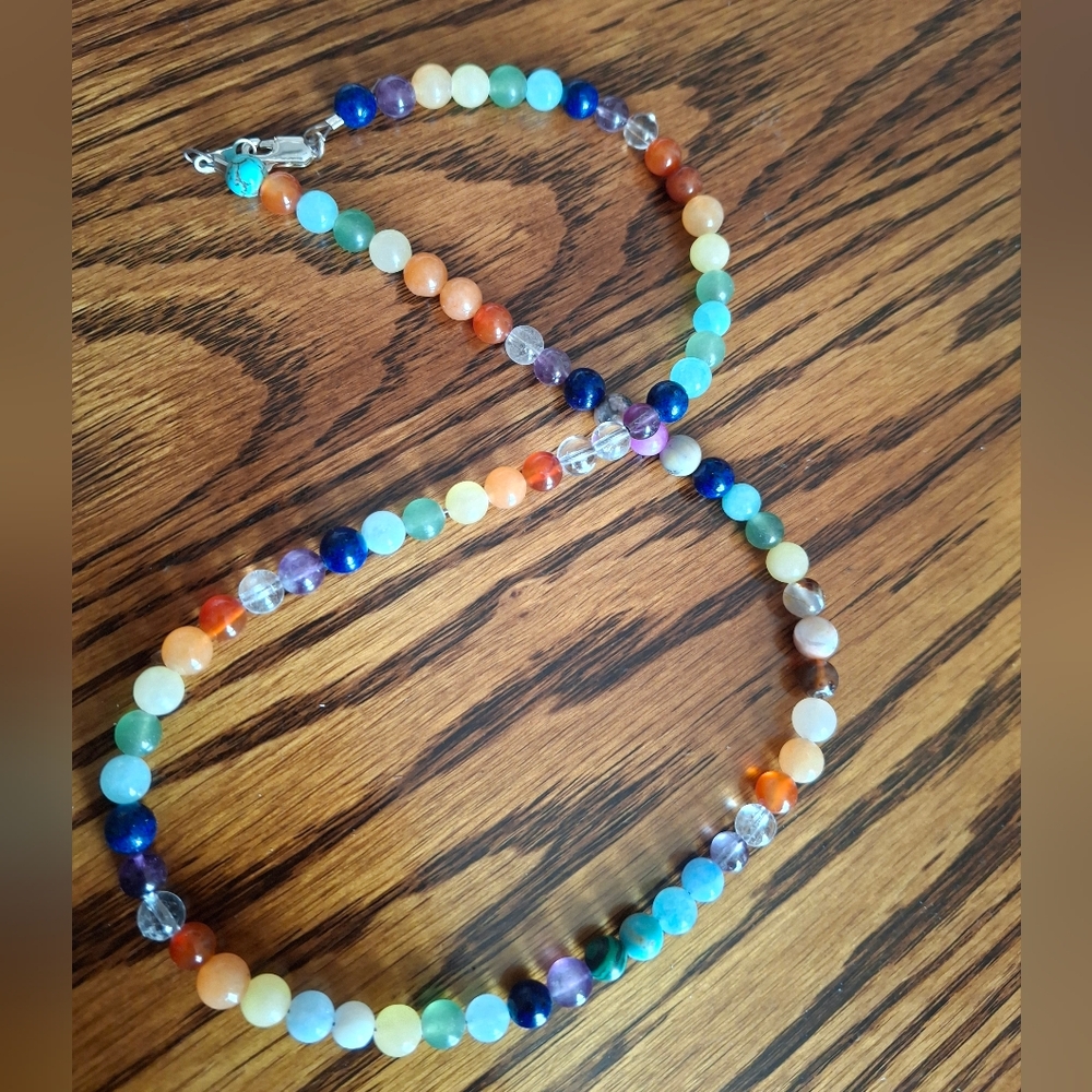 Necklace Rainbow Agate Natural Stones 6mm 20" Sterling Silver
